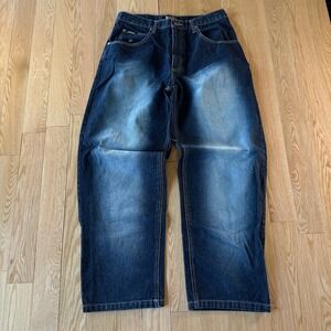 Vintage Y2K Webs Faded Blue Gradiant Wash Relaxed  Baggy Jeans Mens 36x32